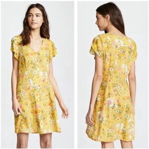 Velvet Graham Spencer Yellow Floral Boho Cottagecore Button Front Mini Dress M